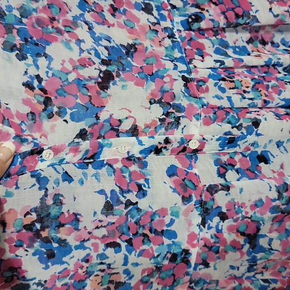 Two by Vince Camuto Blue & Pink Sheer Floral Long Sleeve Dress Women's Size M - Picture 5 of 8